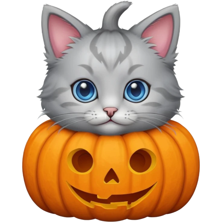 Grey kitten in pumpkin with blue eyes  emoji