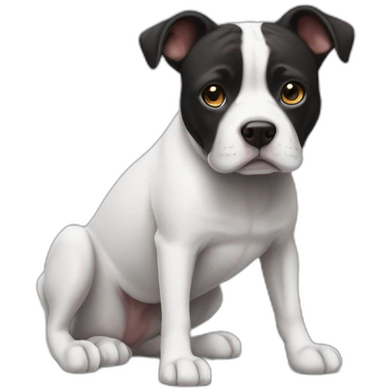 Staffi femmelle noir avec des chaussettes blanche  sur ses  pattes et un trait blanc inteoeil emoji
