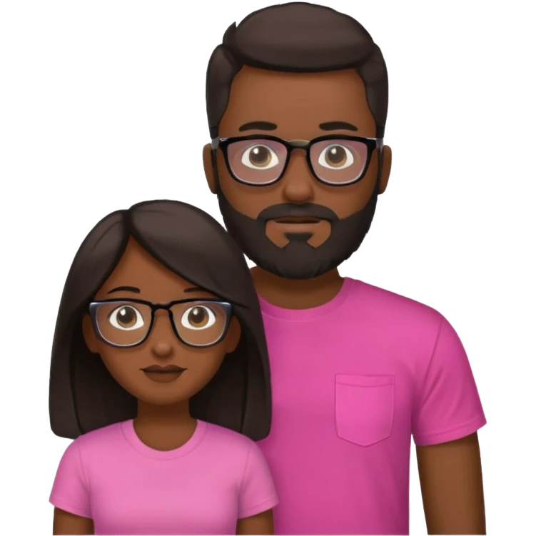 pareja el moreno con barba y gafas  , camiseta negra y ella pelo moreno camiseta rosa y pelo largo emoji