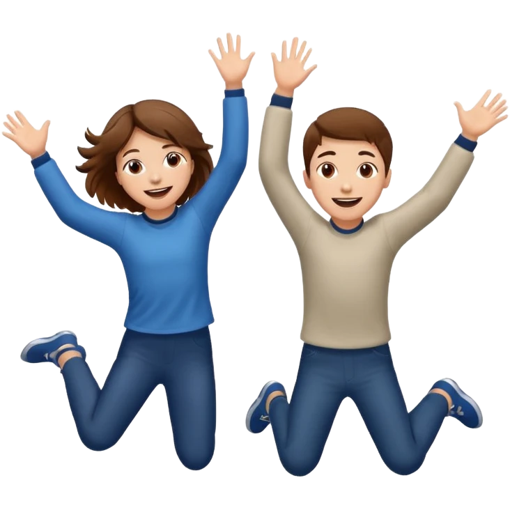 Boy with brown hair and girl jumping for joy emoji