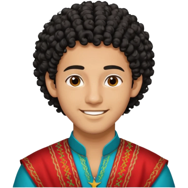 Young man with black curly hair cascade Haircut and light dark skin, moroccan / amazingh race emoji
