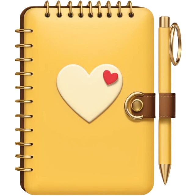 cute agenda , butter yellow/gold/brown themed with maybe a little heart on it. its paper in it and rings at the top of it where the paper is on emoji