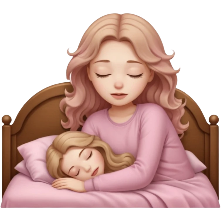 girl with pale skin and long wavy light brown hair in light pink clothes sleeping alone emoji