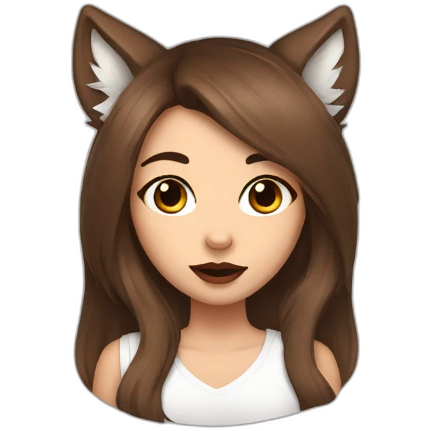  girl brown long hair lipstick wolf ears  emoji