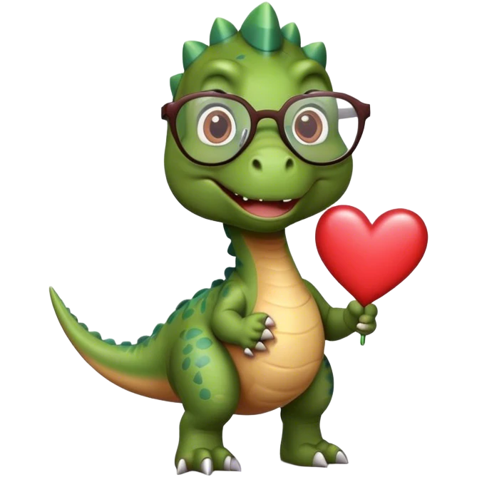 dinosaur in glasses holding hearts emoji