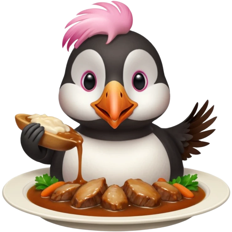 pink-colored puffin eating roast dinner emoji
