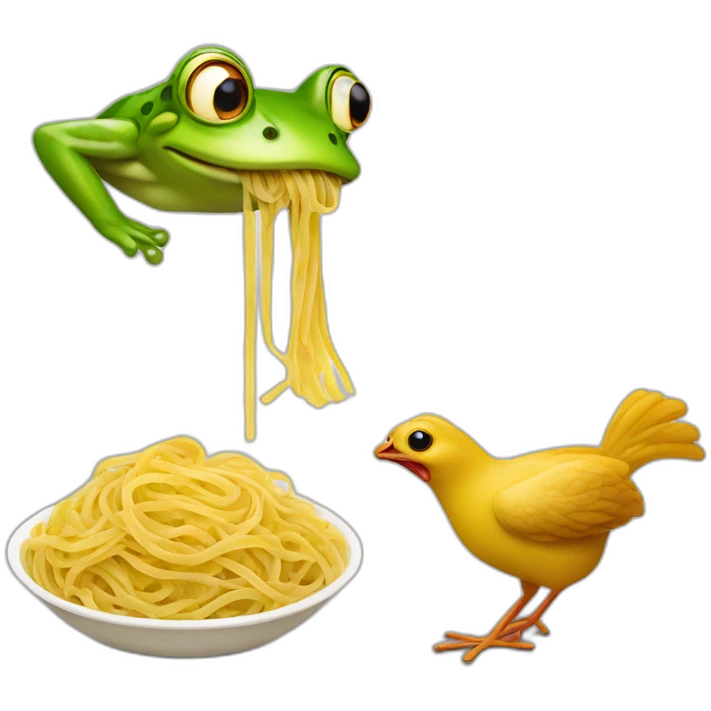 frog sharing pasta with a chicken emoji