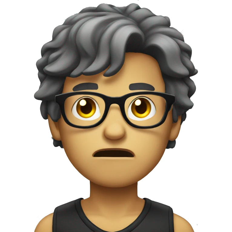 glasses black long hair angry boy emoji