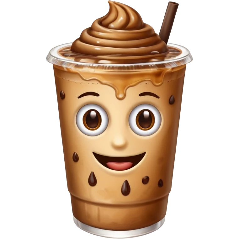 Iced coffee with eyes singing emoji