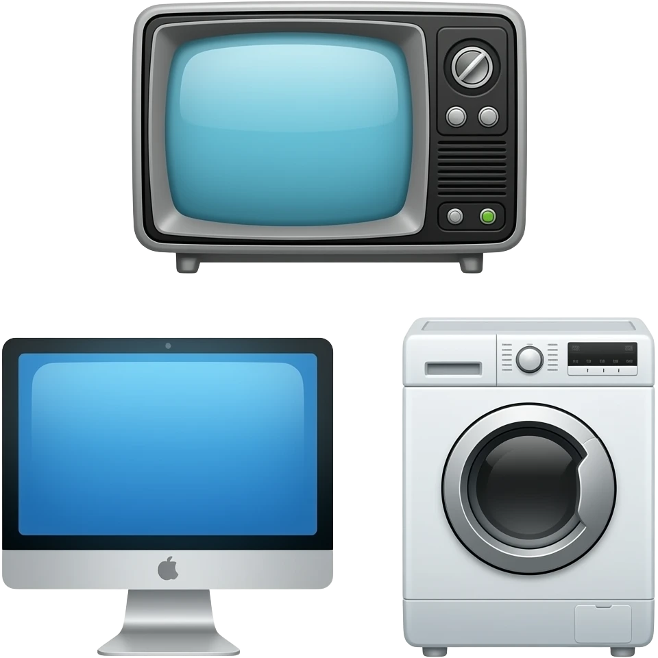 Collage of watch, tv, pc and washing machine emoji