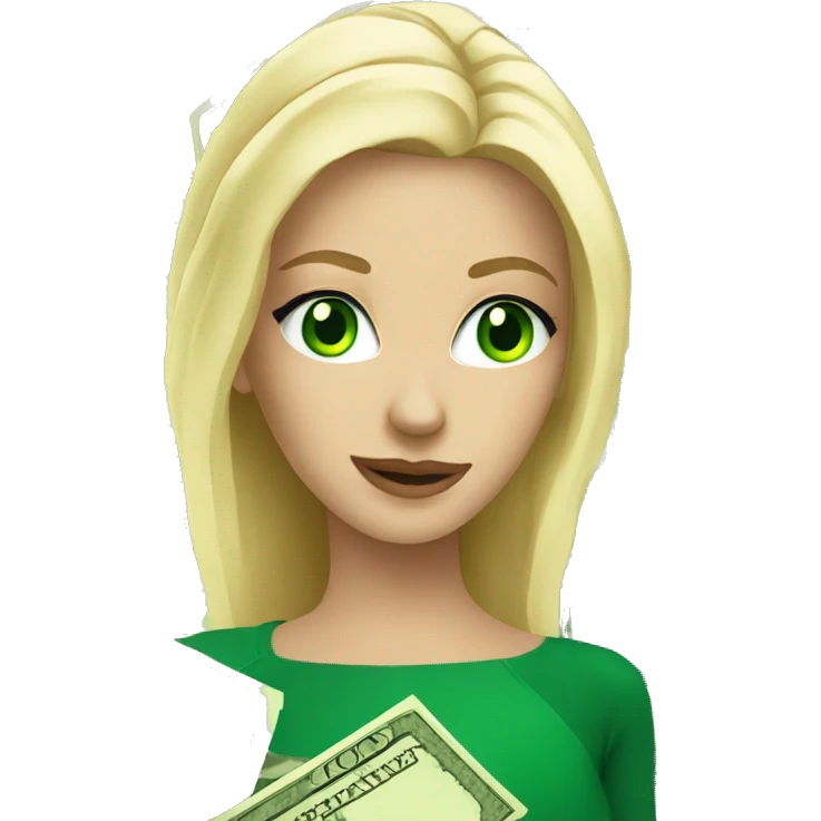 blonde woman green eyes with money emoji