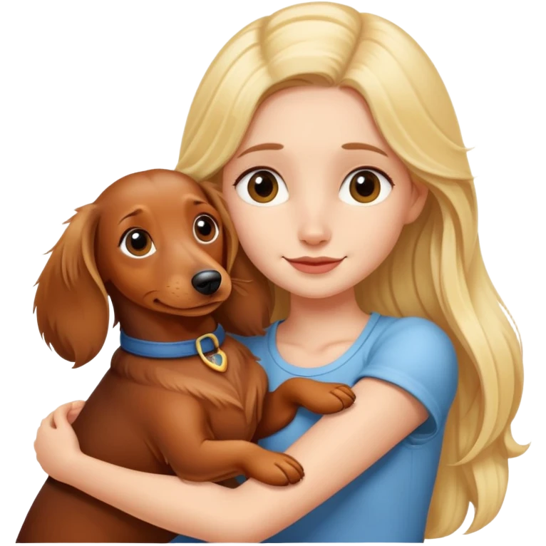 Blond girl hugging long hair dachshund  emoji