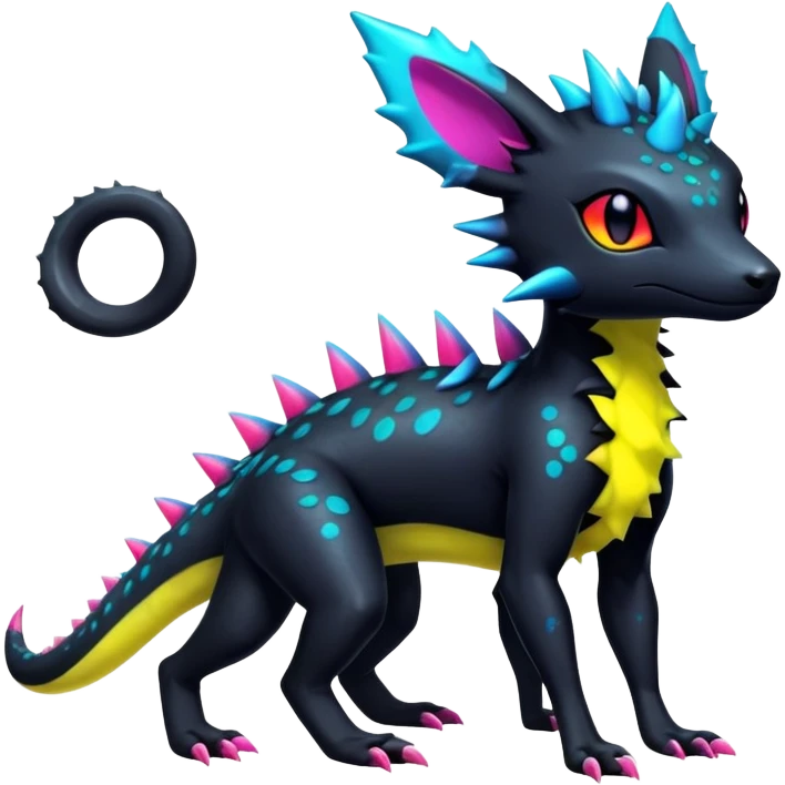 Cute Colorful Neon Exotic Salandit-Aurorus-Umbreon-Fakémon-hybrid-creature (full body)  emoji