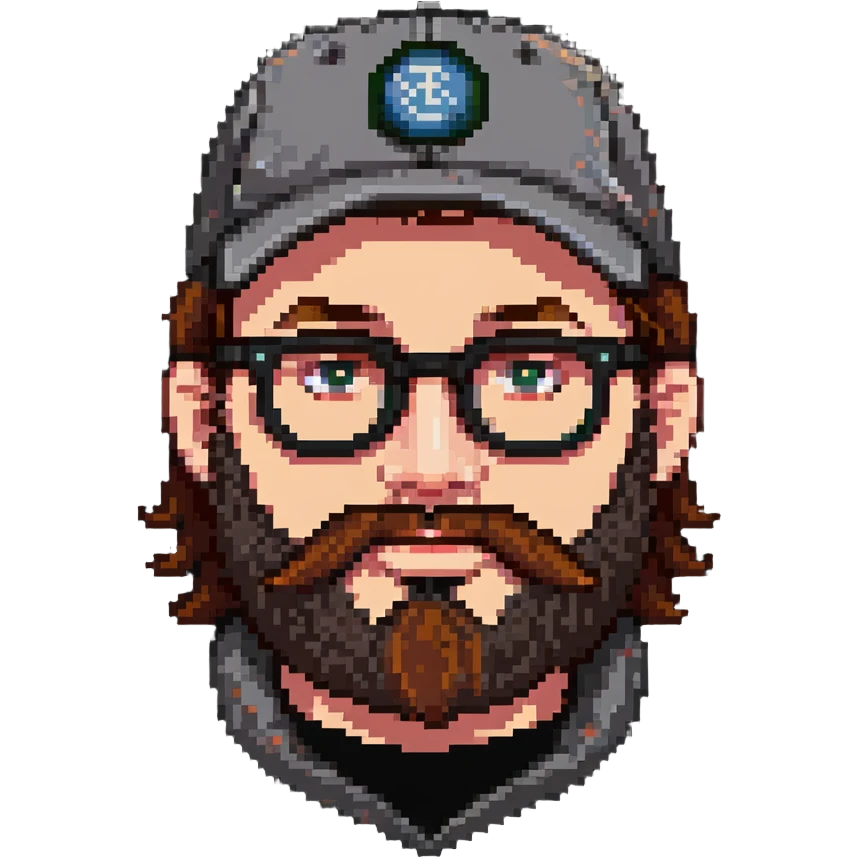 adventurer with beard, glasses and backwards baseball cap emoji