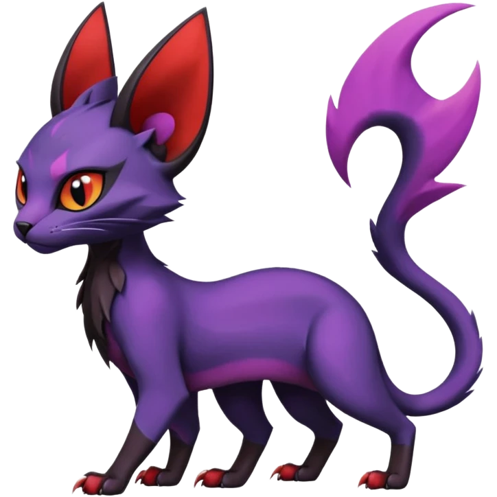 Black edgy Noivern-Noibat-Purloin-Torracat-Lykoi-Caracal-cat-Fakemon-fusion-hybrid-creature with violet and red scale markings emoji