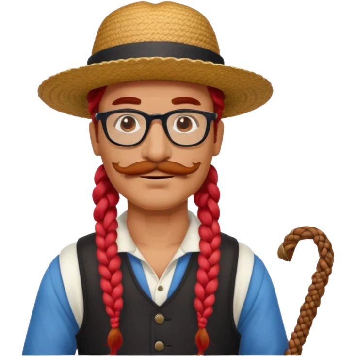 venice gondolier with long red braided hair, iconic hat, normal glassess and mustache emoji