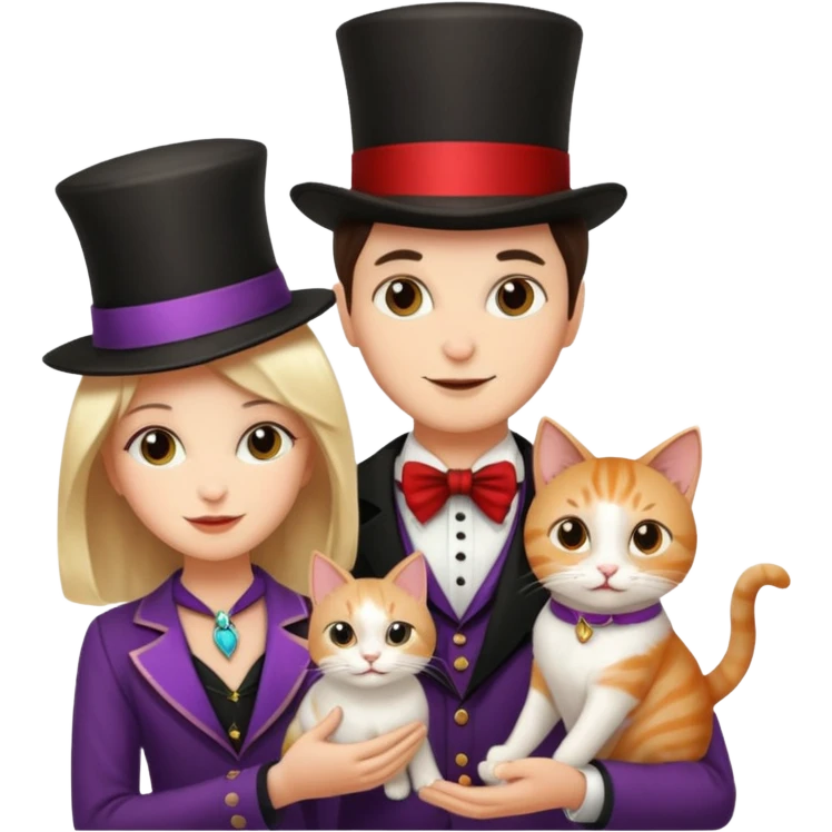 magician couple and their pet cat emoji