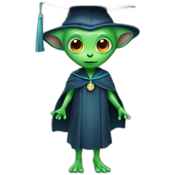 cutie alien whole body with a college mortarboard emoji