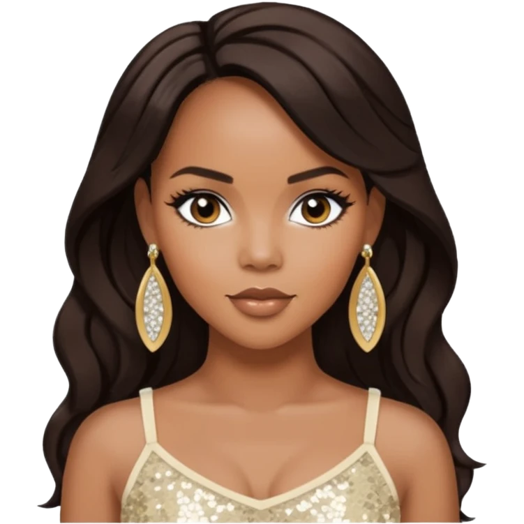 LeToya Luckett with long dark brown hair, ivory sequin crop top, ivory earring emoji