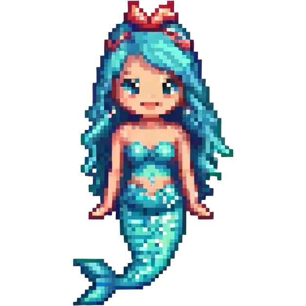 cute mermaid emoji, pixel art style emoji