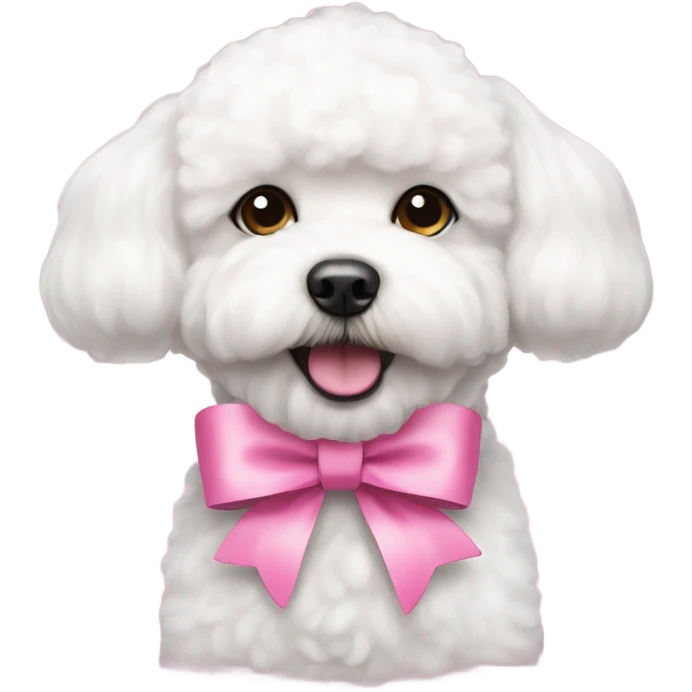 A bichon frise wearing a pink bow emoji