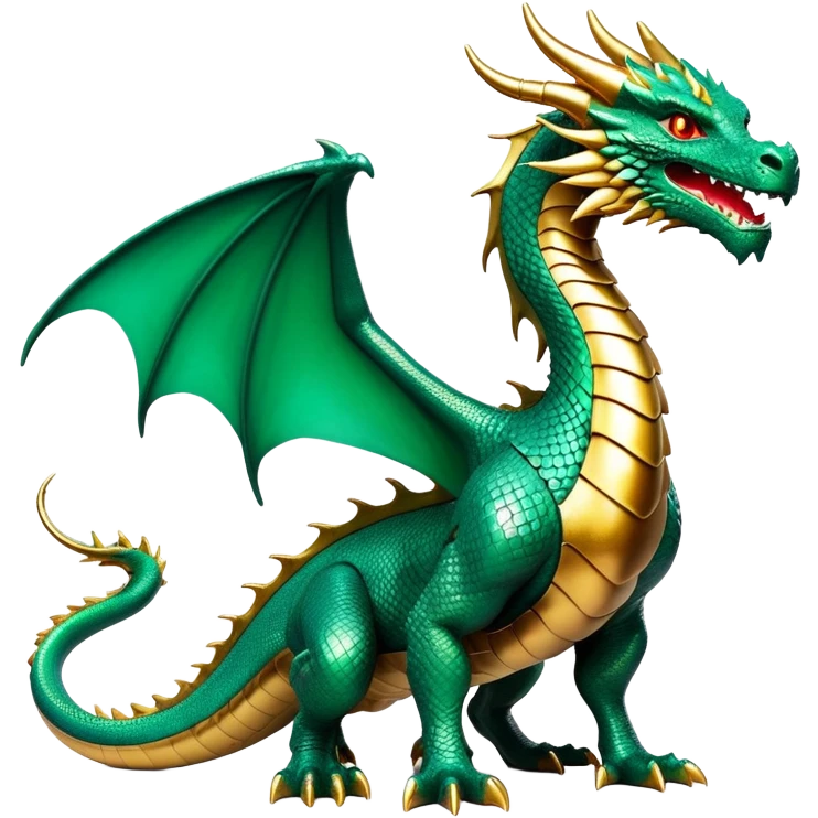 cinematic-noble-dragon-full body-emoji,-poised-and-majestic,-with-a-sinuous,-elongated-build-and-shimmering,-scale-covered-skin-in-hues-of-emerald-and-gold,-piercing,-fiery-eyes,-simplified-yet-sharp-and-sophisticated-features,-highly-detailed, zoomed out showing the serpentine body emoji