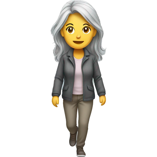 long gray hair woman walking emoji