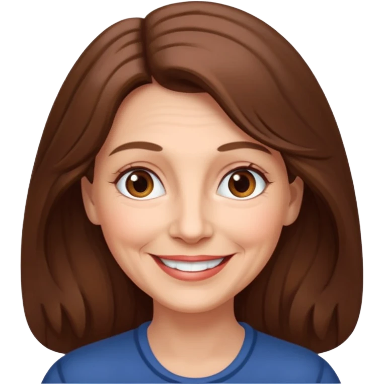 Woman 70, long brown hair, brown eyes, smiling emoji