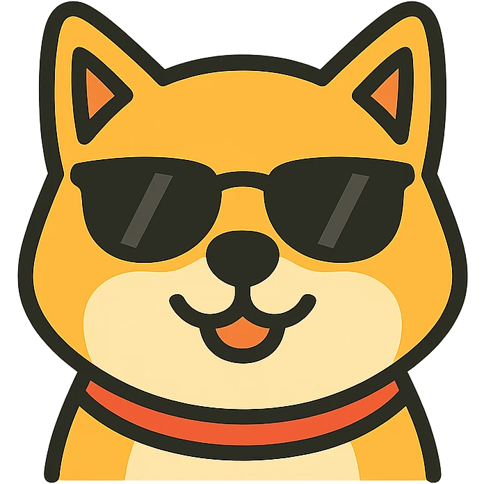 clean modern vector style logo of a happy relaxed Shiba Inu dog with friendly expression wearing sunglasses warm cheerful colors minimalist tech friendly no text no background elements suitable for vehicle UI emoji