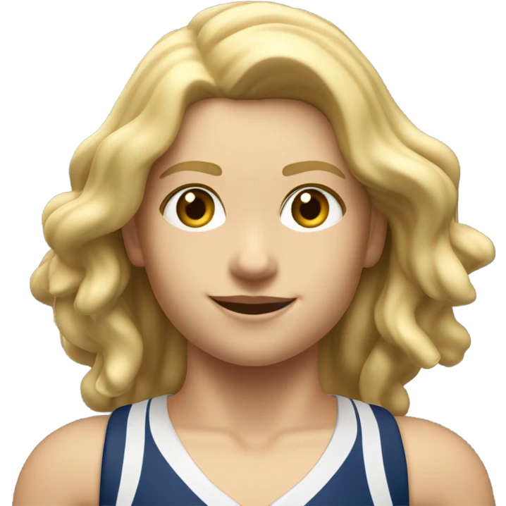 A girl with long blonde hair with wide shoulders wearing a Great Britain rowing swimming suit and has small muscles and add a necklace that has a sea shell pendant on it. She must have a  necklace around the neck and the pendant is on her chest emoji