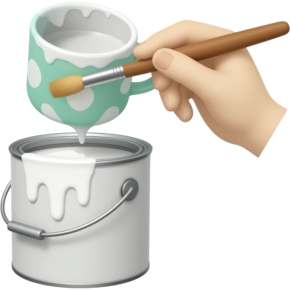 je veux un emoji qui représente l'émaillage d'une pièce céramique qui est peinte avec des couleur pastel. donc une tasse tenu par une pince et qui s'apprete a etre trempé dans un gros pot (type gros pot de peinture, de couleur blanche) emoji