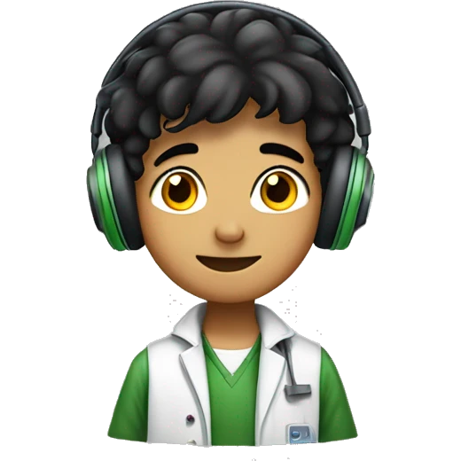 boy with black hair without specks wearing headphones and studying chemistry  emoji