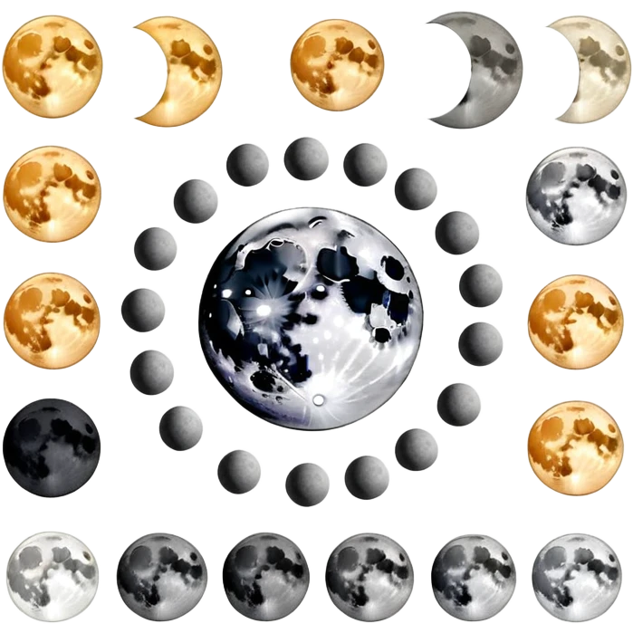 lunar month cycle showing different moon phases from new moon to full moon emoji