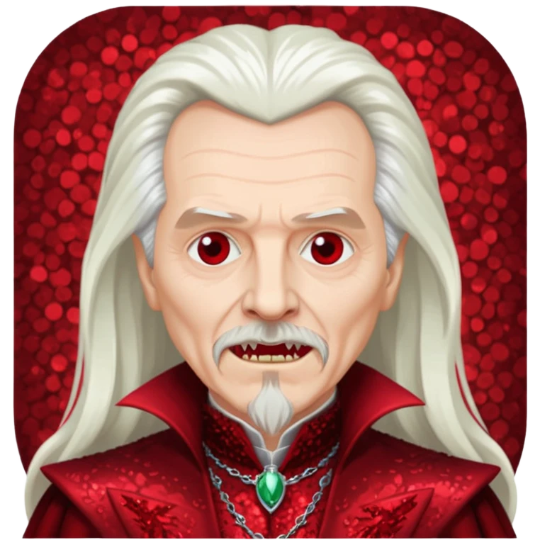 Gary Oldman as Dracula with long white hair, dark red sequin outfit, without glasses emoji