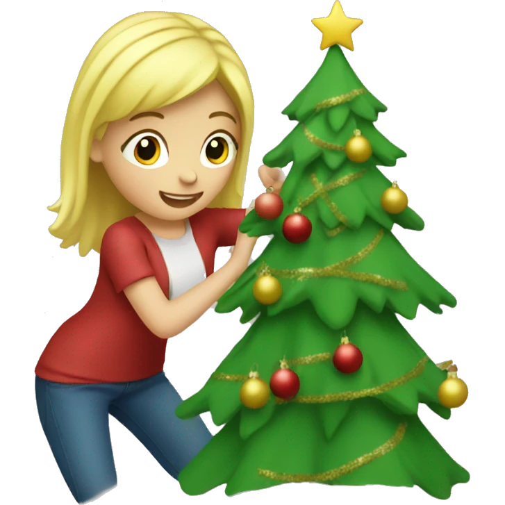 Blond Girl decorating a Christmas tree emoji