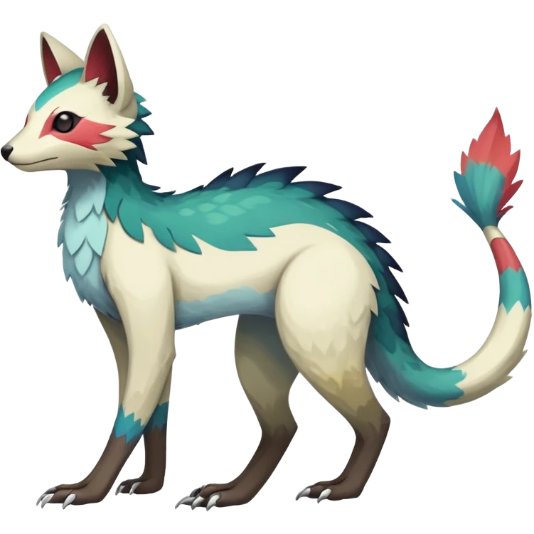 Rare realistic exotic edgy dark gothic gloomy epic pretty beautiful handsome gorgeous aesthetic colorful vibrant Vernid-Trico-species-Fakemon-creature by LiLaiRa, 4 legs, 1 tail, random markings, (full body) emoji