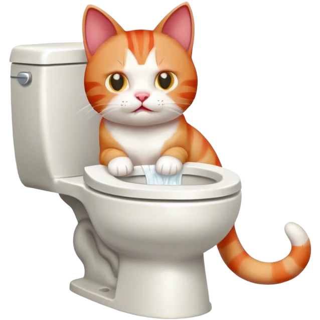red and white cat pissing on the toilet emoji
