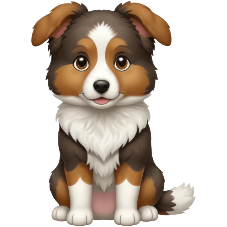 собака породи ауссі триколор з передніми білими  лапками та білою мордочкою emoji