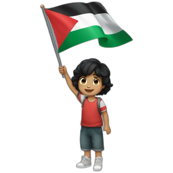 3 year old boy black hair waving Palestine flag in right hand emoji