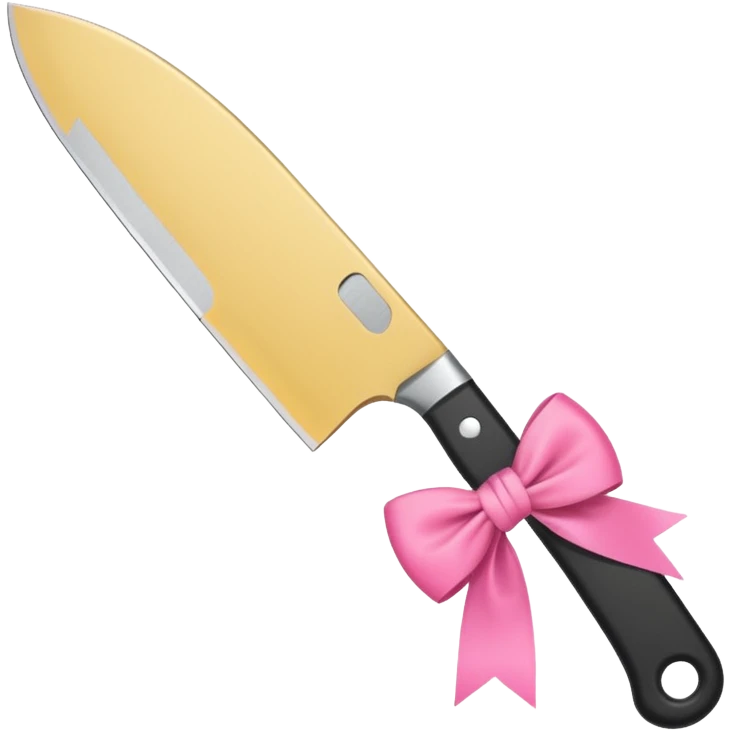 Kitchen knife with a pink bow tied around the handle, emoji style, simple, flat vector, white background, only one object emoji