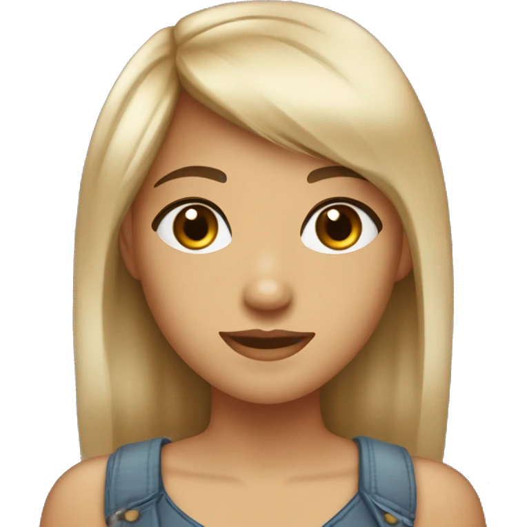  A 20-year-old girl with a cute face, bangs, dark brown-red eyes, dark brown hair, and light honey-colored skin emoji
