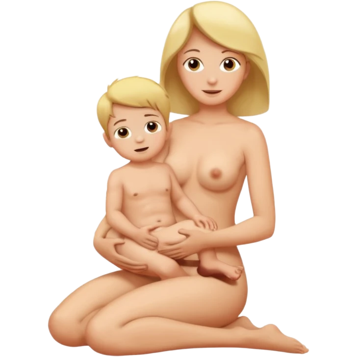 A mom and small son naked full body while mom is sitting on top of her son's lap emoji