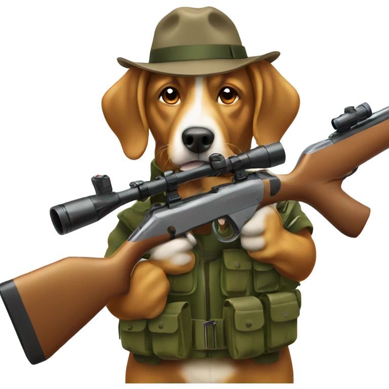 Dog with rifle hunting ducks emoji