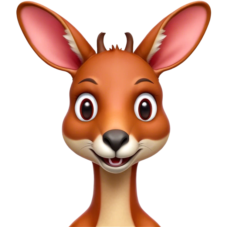 Cinematic Comical Adult Red Kangaroo Portrait Emoji, Head tilted dramatically with an exaggeratedly shocked expression, featuring a robust, dynamic build with a uniquely red kangaroo-shaped head sporting an elongated snout and wide, comically expressive eyes full of playful disbelief, Simplified yet hilariously expressive features, highly detailed, glowing with a slightly sassy outback glow, high shine, dramatic yet playful, stylized with an air of cheeky wild mischief, soft glowing outline, capturing the essence of a meme-worthy kangaroo that looks ready to bound its way into viral fame! emoji