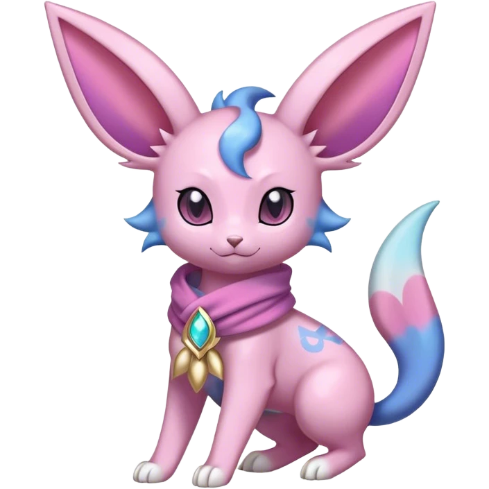 Shiny Cool Sparkly Cute Espeon-Sylveon-Nidorino-Fakemon-hybrid-fusion with a scarf full body emoji