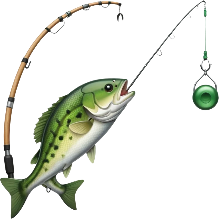 fishing pole with bass fish on the fish hook emoji