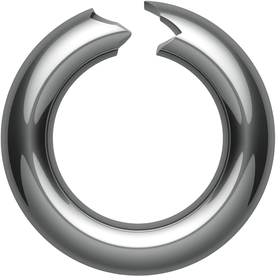 circular ring icon, broken circle shape, liquid chrome metallic material,  flowing silver reflections, upward rising tension in the curve,  ascending wave energy, monochrome black white silver,  dramatic studio lighting, white background,  3D render, 512x512, no text, ultra sharp emoji