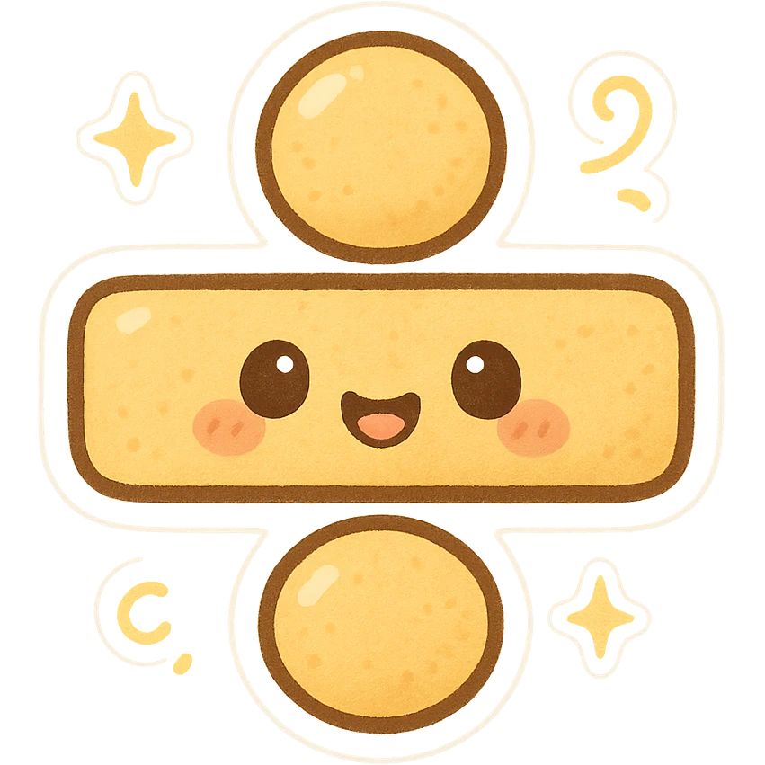 cute division sign (÷) character with a smiling face and whimsical details emoji