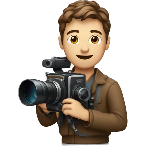 European film director with brown piled short hair holding a cinema camera emoji