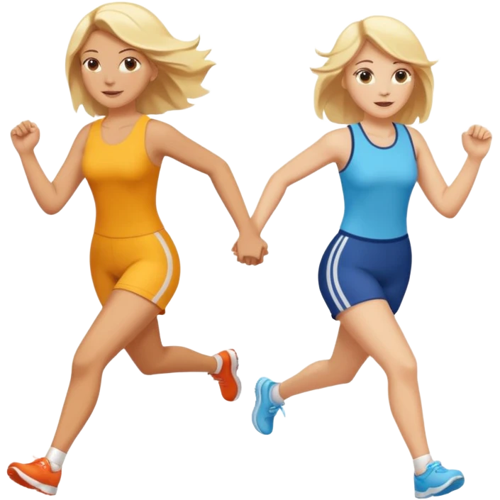 2 white women running holding hands one blonde one brunette emoji